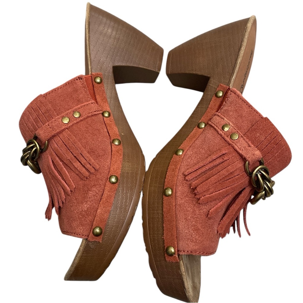 Baretraps Sparrow Rust Boho Festival Suede Fringe Chunky Platform sandals - Picture 4 of 5